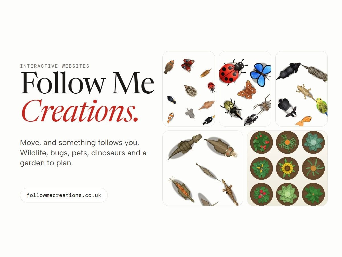 The Follow Me Creations website homepage