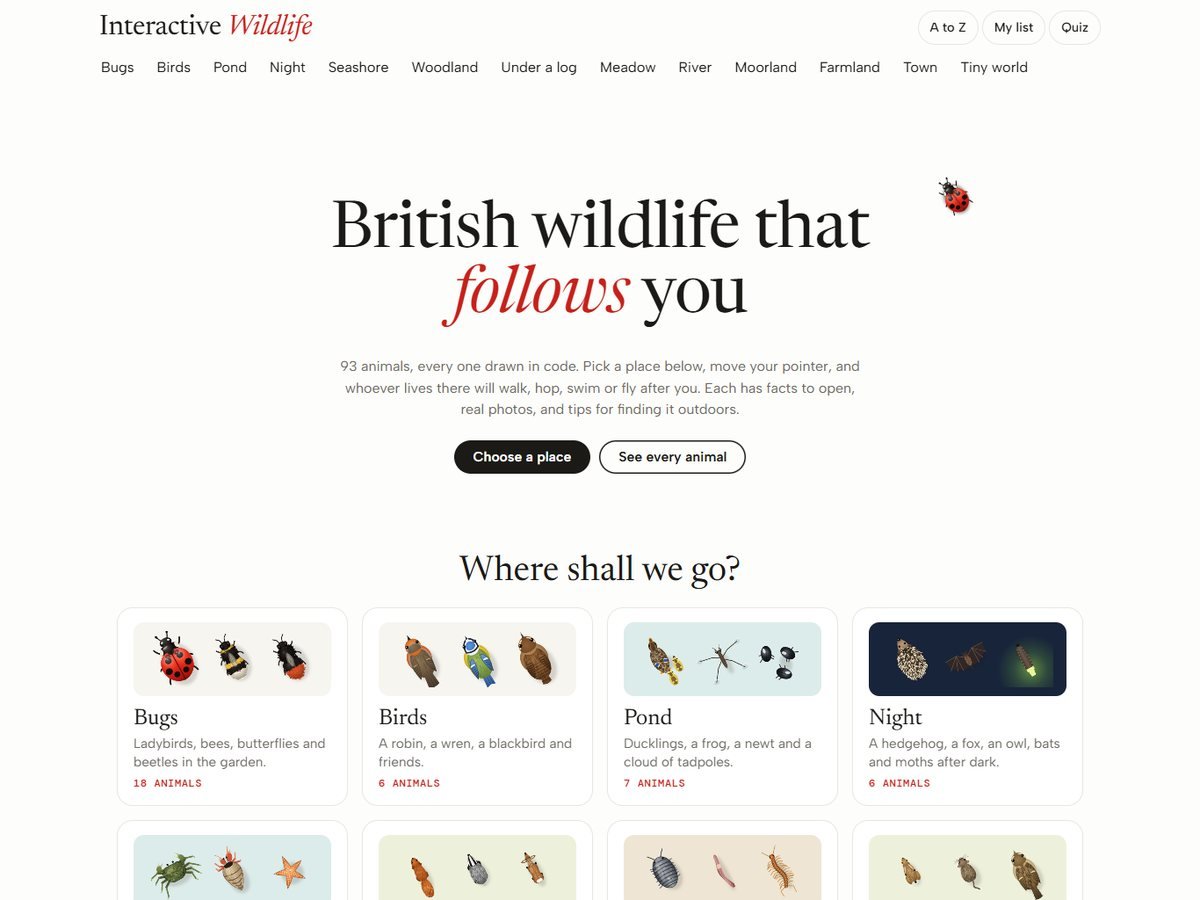 The Interactive Wildlife website homepage