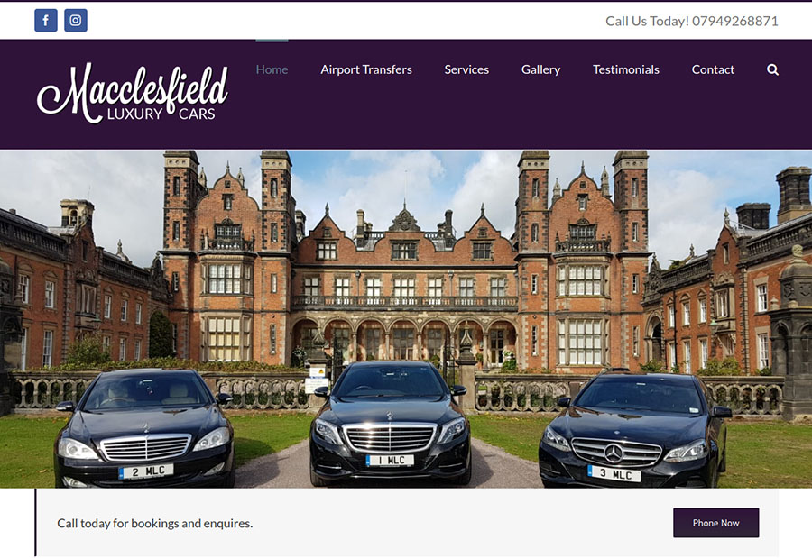 Macclesfield Luxury Cars taxi website homepage