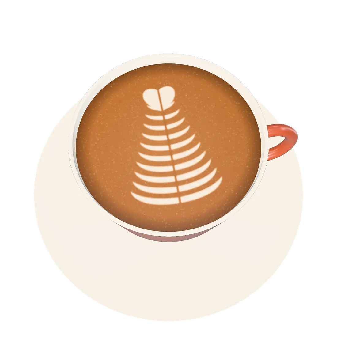 A latte with a rosetta in a terracotta cup